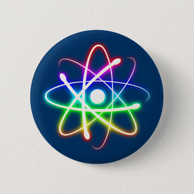 Colorful Glowing Atom Pinback Button (Front)
