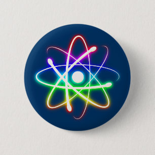 Colorful Glowing Atom Pinback Button