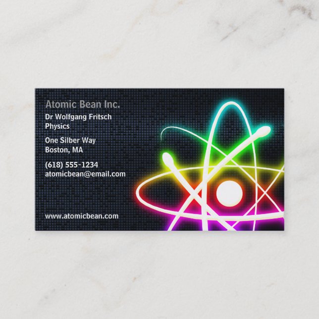 Colorful Glowing Atom - Scientist Business Card (Front)