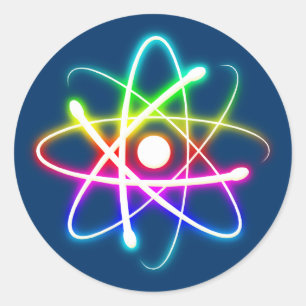 Colorful Glowing Atom - sky blue Classic Round Sticker
