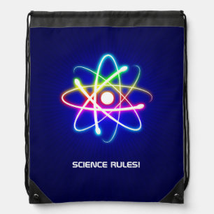 Colorful Glowing Atom Symbol Drawstring Bag