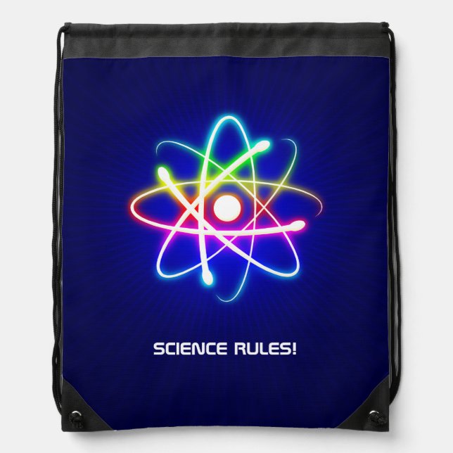Colorful Glowing Atom Symbol Drawstring Bag (Front)
