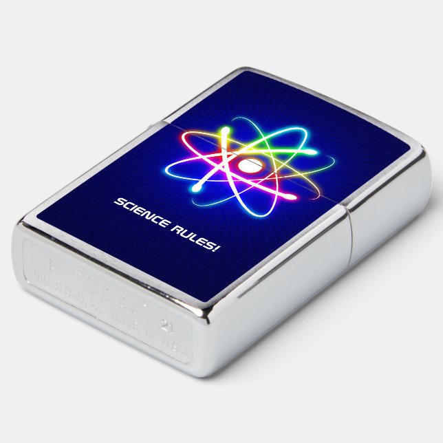 Colorful Glowing Atom Symbol Zippo Lighter (Angled)
