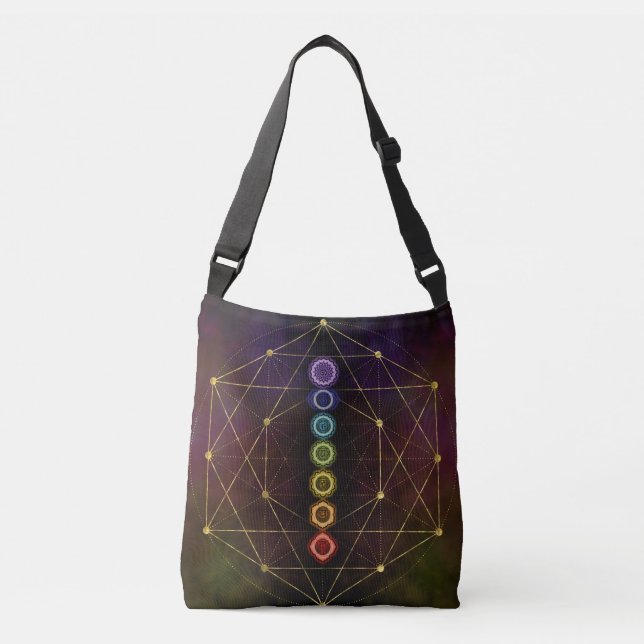 Colorful Glowing  Chakras Crossbody Bag (Front)