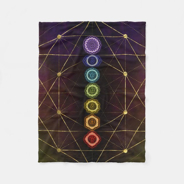 Colorful Glowing  Chakras Fleece Blanket (Front)