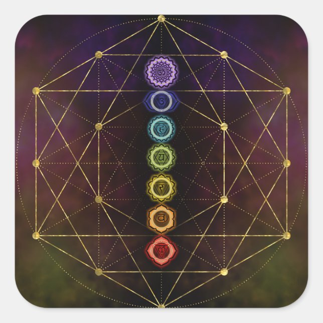 Colorful Glowing  Chakras Square Sticker (Front)