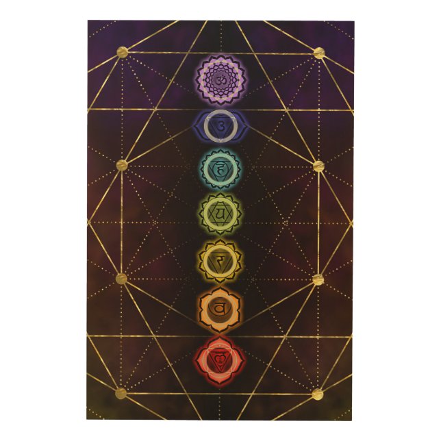 Colorful Glowing  Chakras Wood Wall Decor (Front)