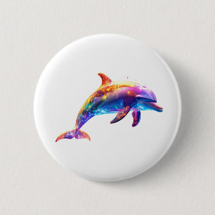 Colorful Glowing Dolphin Art – Vibrant Neon Ocean Button