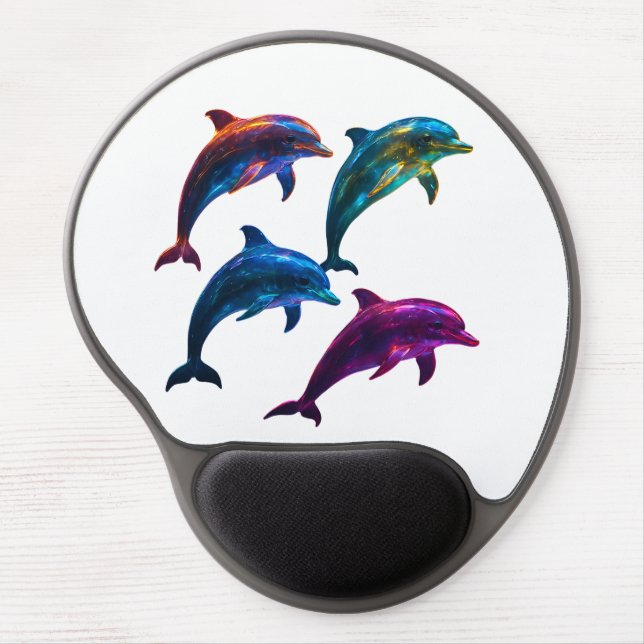 Colorful Glowing Dolphins Art  Gel Mouse Pad (Front)