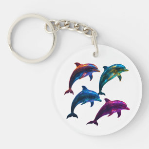 Colorful Glowing Dolphins Art Keychain