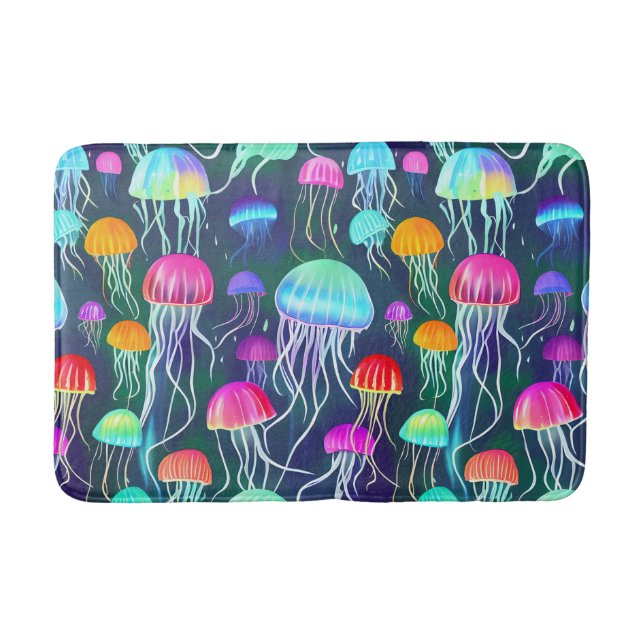 Colorful Glowing Jellyfish Bath Mat (Front)