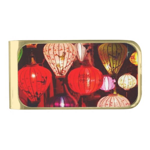 Colorful Glowing Ornate Lanterns Gold Finish Money Clip