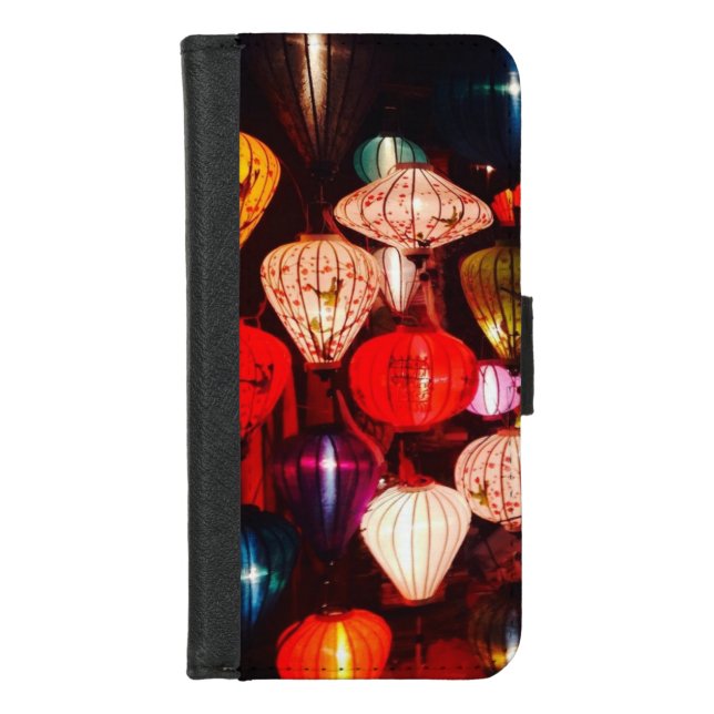 Colorful Glowing Ornate Lanterns iPhone Wallet Case (Front)