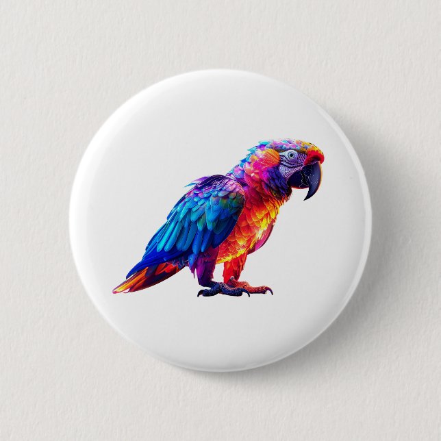 Colorful Glowing Parrot  Button (Front)