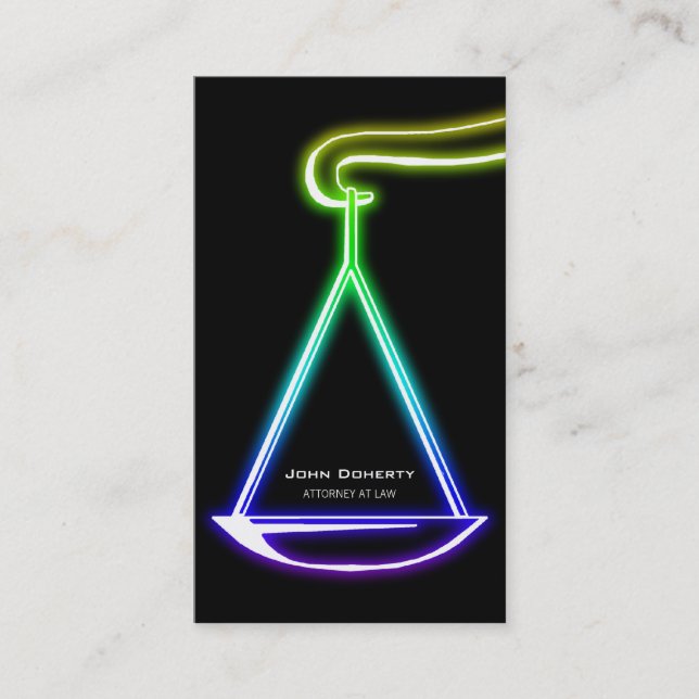 Colorful Glowing Scales of Justice | Lawyer Business Card (Front)