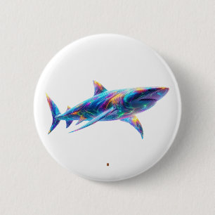 Colorful Glowing Shark Art – Neon Ocean Animal Button