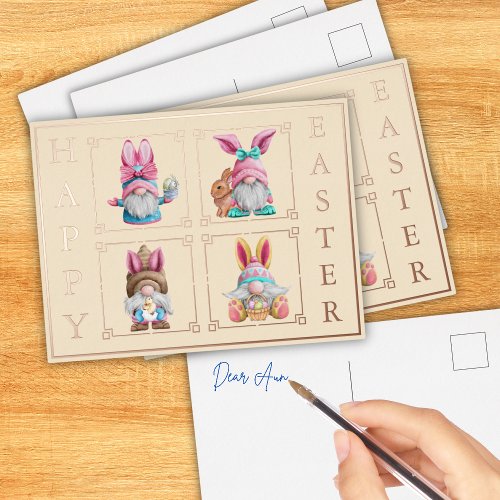 Colorful Gnome Happy Easter  Foil Holiday Postcard