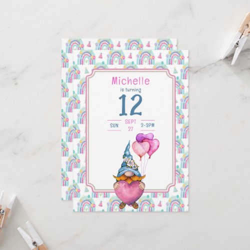 Colorful Gnome Retro Birthday Invitation