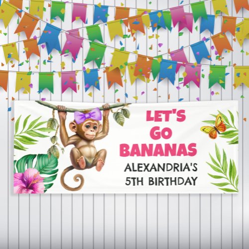 Colorful Go Bananas Monkey Jungle Childs Birthday Banner