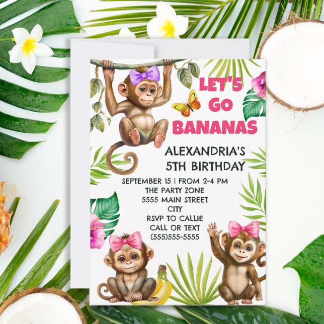 Colorful Go Bananas Monkey Jungle Child's Birthday Invitation (Creator Uploaded)