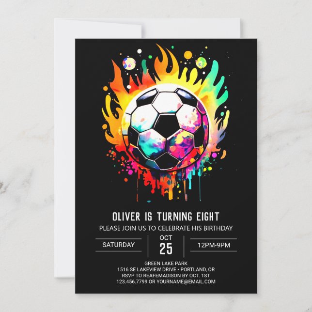 Colorful Goal Watercolor Soccer Birthday Invitation (Front)