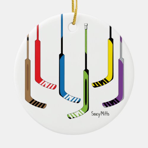 Colorful Goalie Hockey Sticks Ceramic Ornament