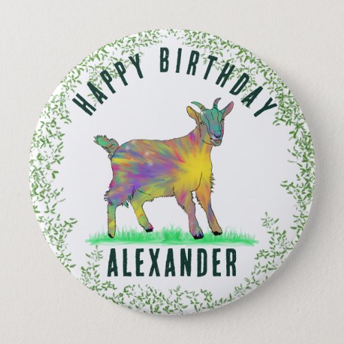 Colorful Goat Add Name Happy Birthday Button