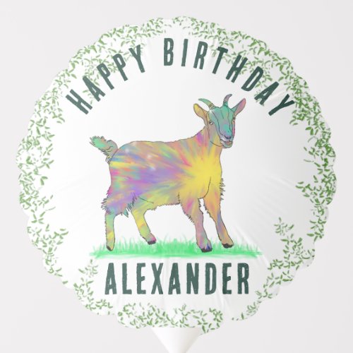 Colorful Goat and Foliage Happy Birthday Add Name Balloon