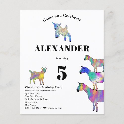 Colorful Goat Birthday Party Budget Flyer