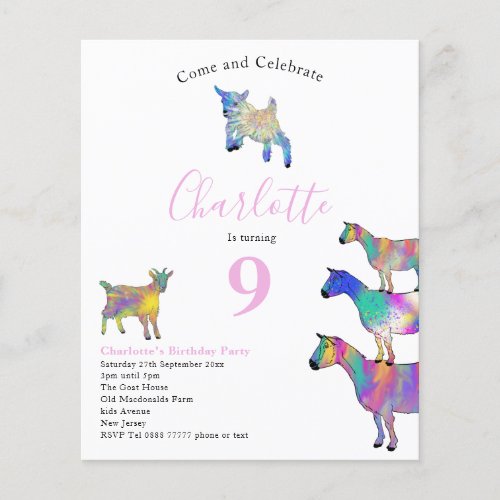 Colorful Goat Birthday Party Pink Budget Flyer