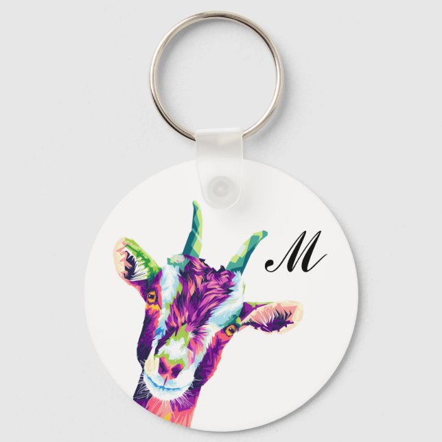 Colorful Goat Pop Art Monogram Keychain (Front)
