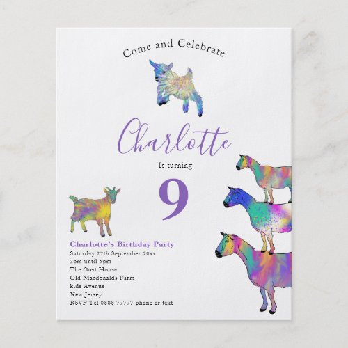 Colorful Goat Themed Birthday Party Budget Flyer