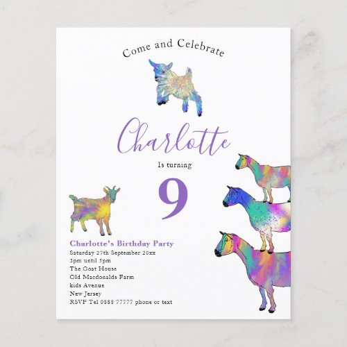 Colorful Goat Themed Birthday Party Budget Flyer
