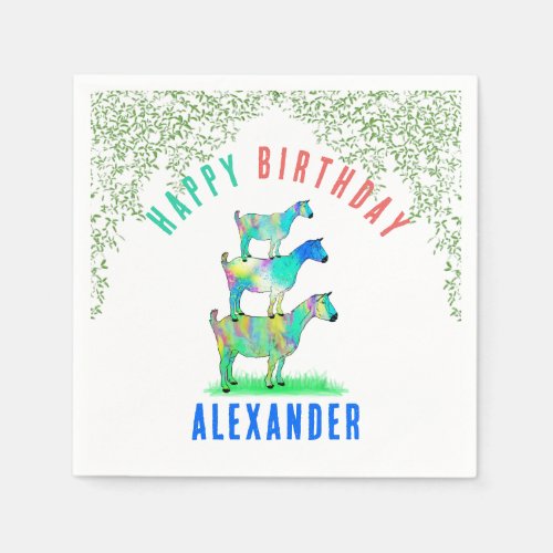 Colorful Goat Themed Birthday Party Napkins