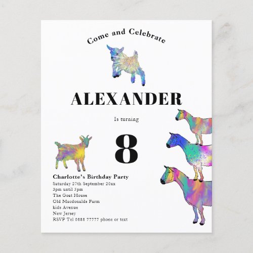 Colorful Goat Watercolor 8th Birthday Party