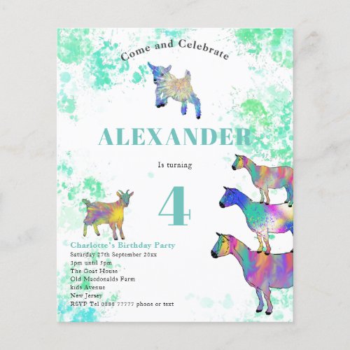 Colorful Goat Watercolor Birthday Party Flyer