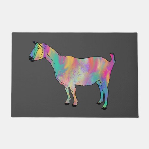 Colorful goat watercolor doormat