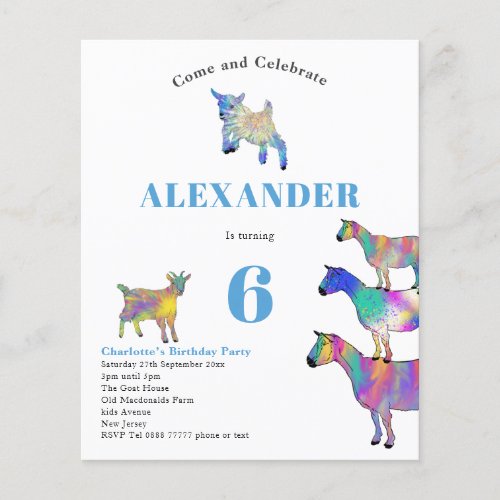 Colorful Goats Birthday Party Blue Budget Flyer