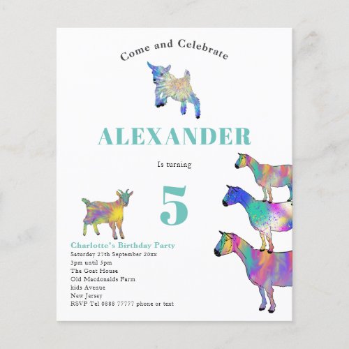 Colorful Goats Birthday Party Budget Flyer