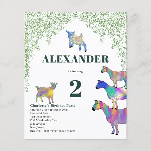 Colorful Goats Birthday Party Green Budget Flyer