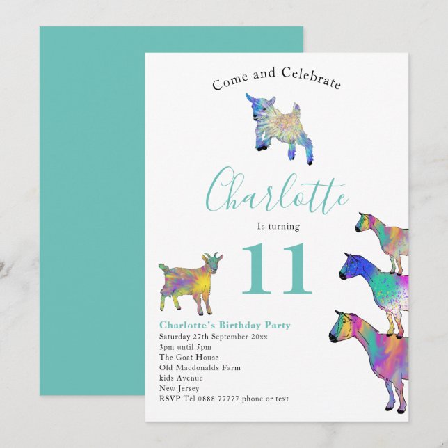 Colorful Goats Birthday Party Invitation (Front/Back)