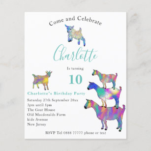 Colorful Goats Cute Animals 10th Birthday Budget