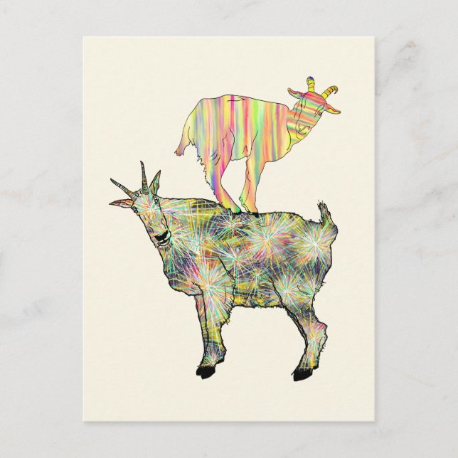 Colorful goats funny illustration  postcard (Front)