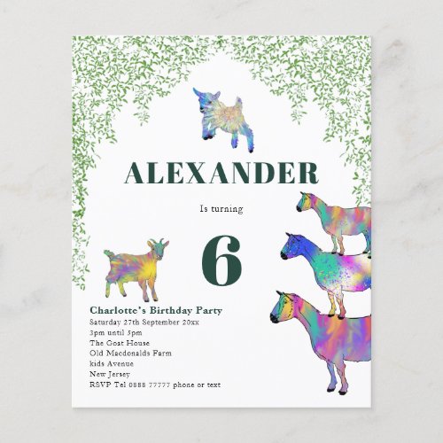 Colorful Goats Greenery Birthday Party Budget Flyer