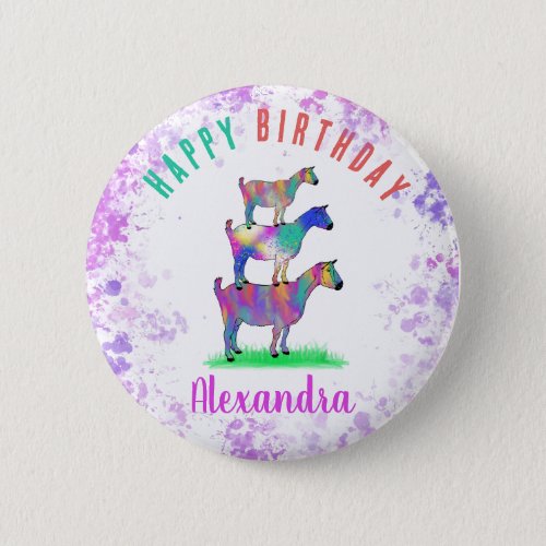 Colorful Goats Happy Birthday Personalized  Button