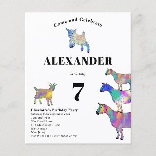 Colorful Goats Kids Birthday Party Budget Flyer