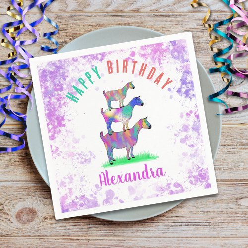 Colorful Goats Personalized Kids Birthday Party Napkins