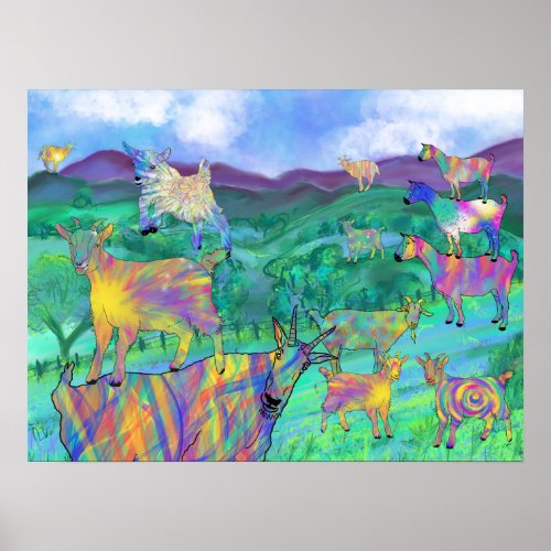 Colorful Goats Poster