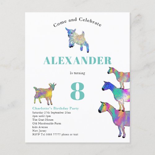 Colorful Goats Watercolor Birthday Party Budget Flyer