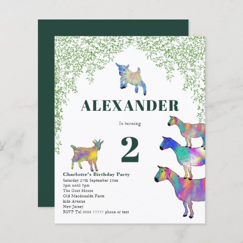 Colorful Goats Watercolor Foliage Birthday Party